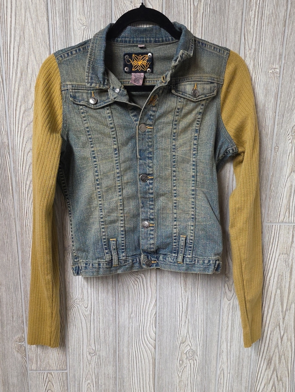 Varsity Vintage Y2K Mixed Media Denim and Knit Jean Jacket Womens Small